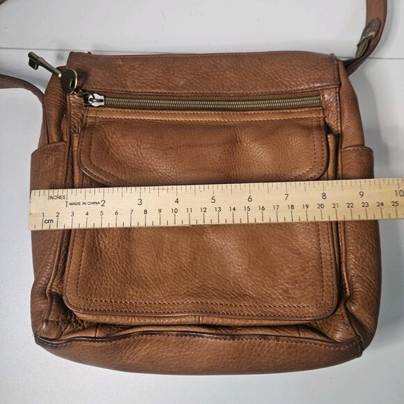 Fossil Ryder Satchel Purse Leather Handbag Crossbody Pebbled Classic Brown - Picture 9 of 16